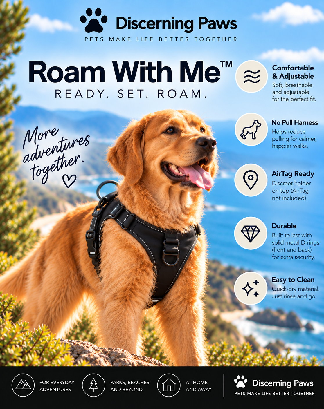 Roam With Me  - Dog Harness with Airtag Holder