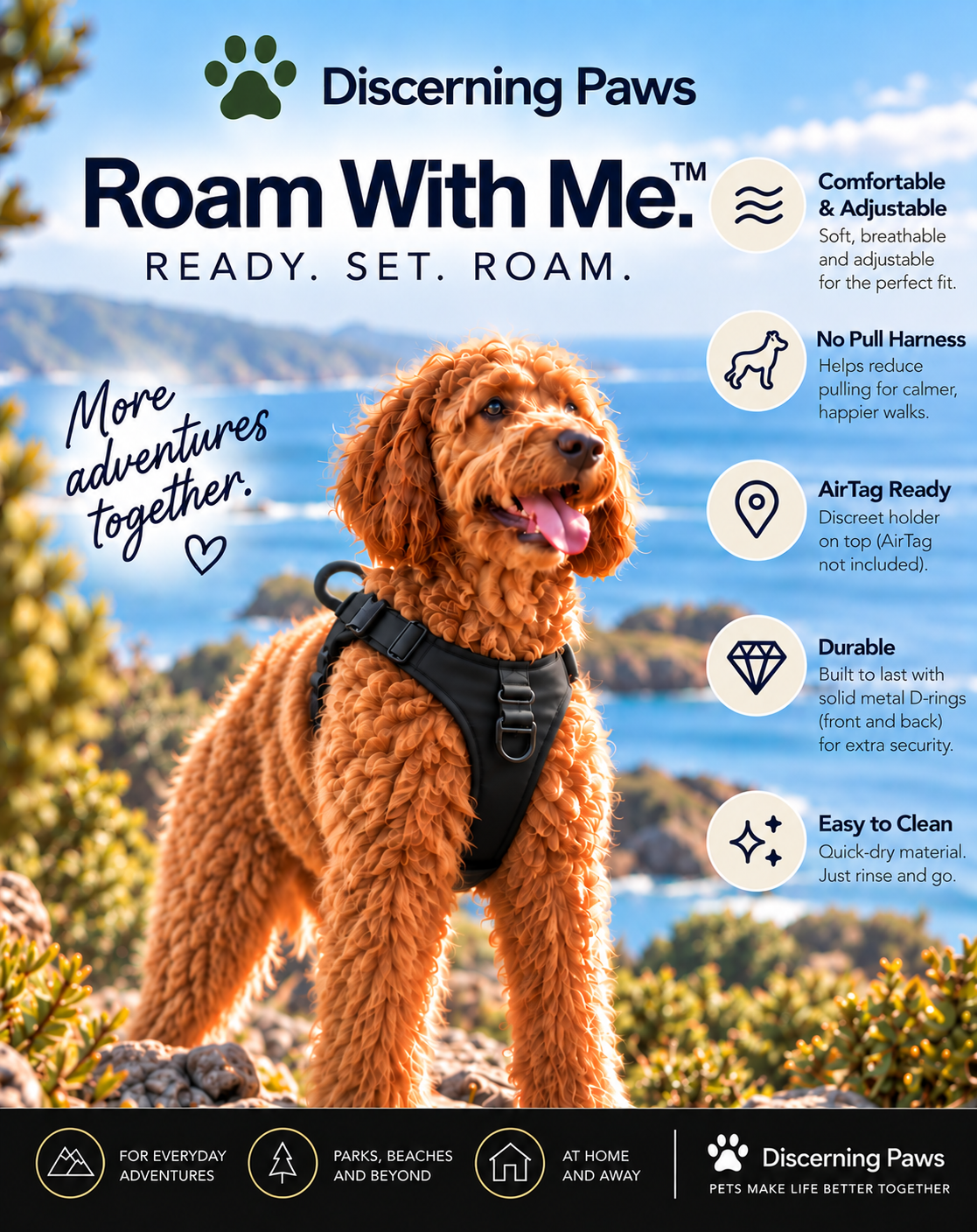 Roam With Me  - Dog Harness with Airtag Holder