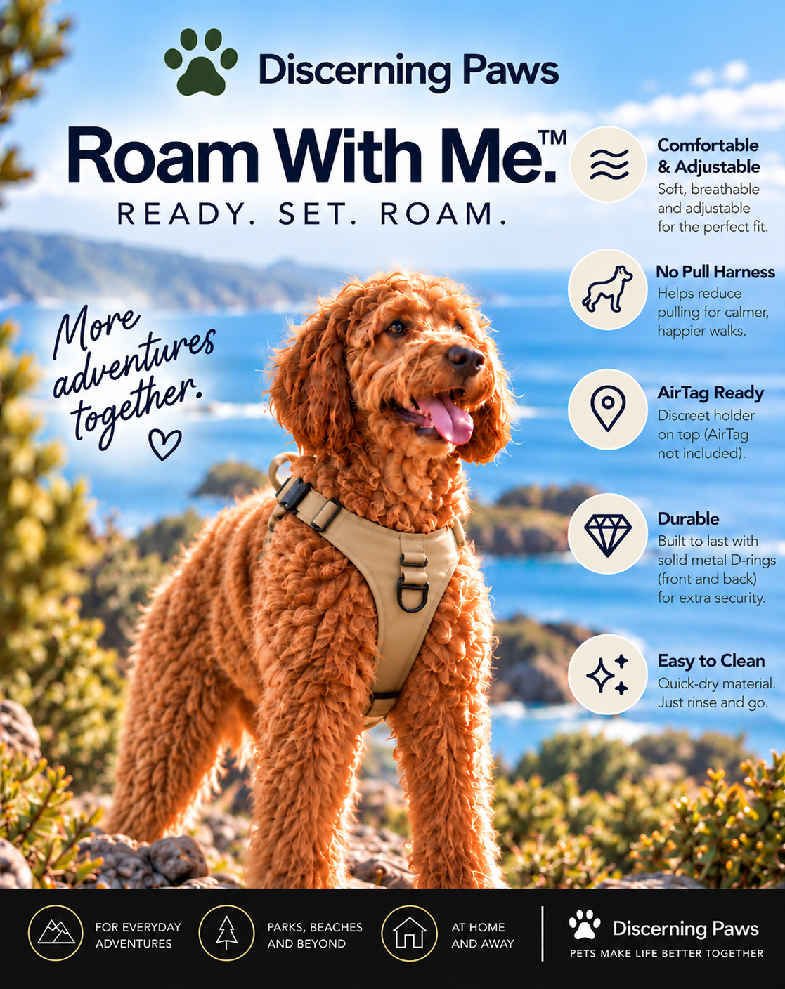 Roam With Me  - Dog Harness with Airtag Holder