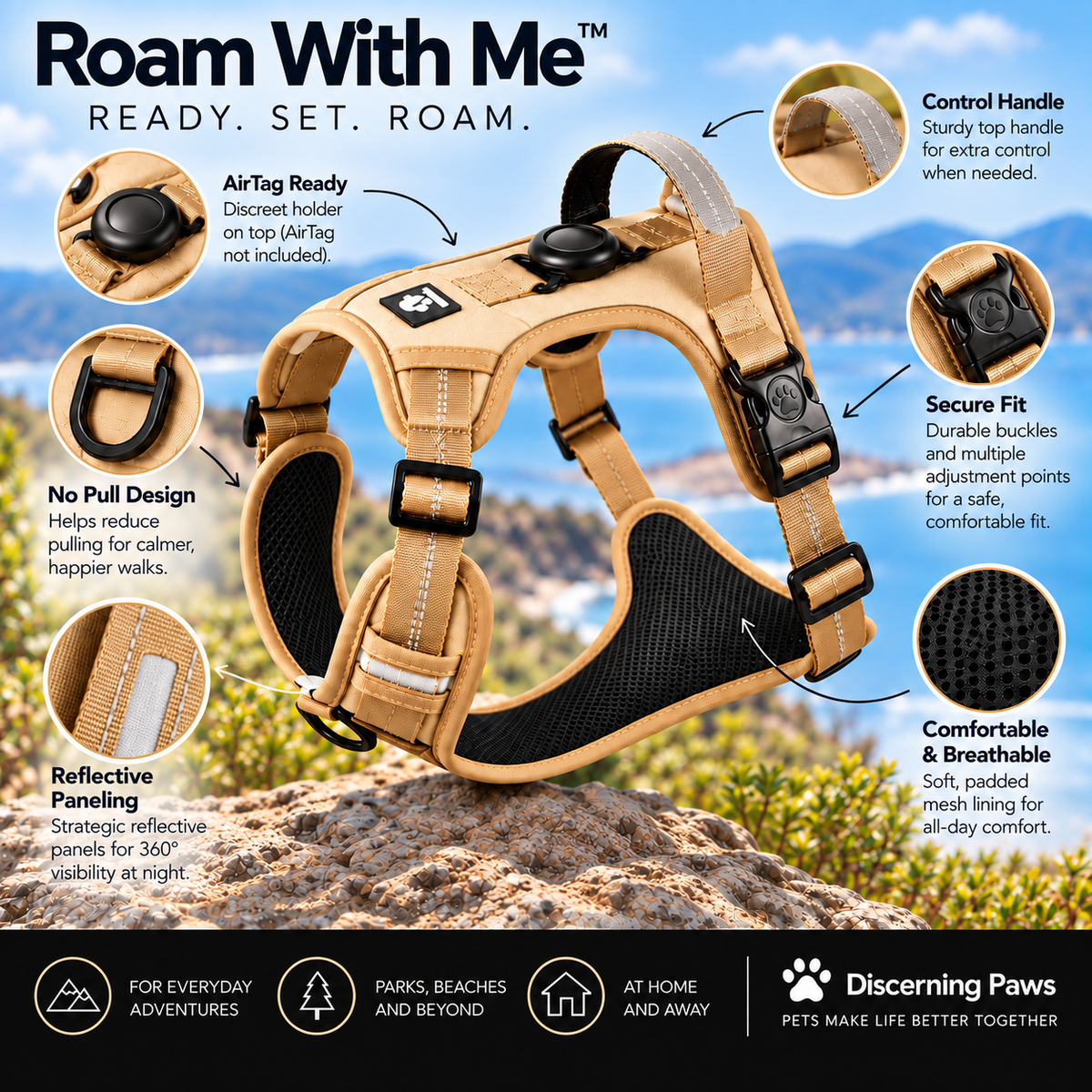 Roam With Me  - Dog Harness with Airtag Holder